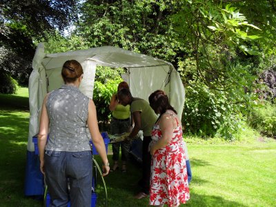 setting up the food tent
